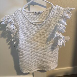 Zara Ivory Textured Top with Ruffled Sleeves